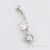 MULTI CZ HEAR DANGLE BELLY BUTTON NAVEL RING 316L SURGICAL STEEL